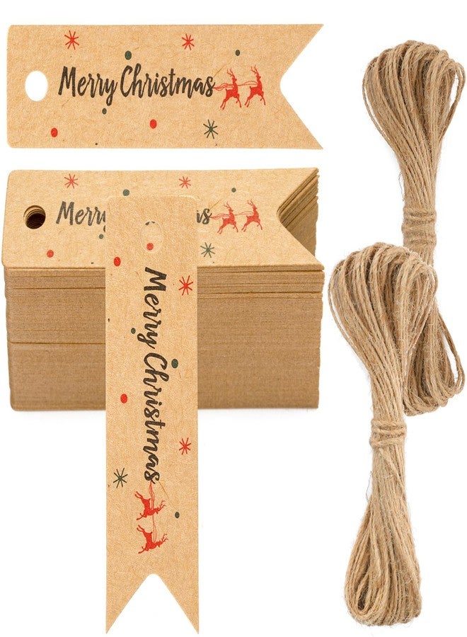 Festiko® 100 Pcs Merry Christmas Gift Tags with Twine Kraft Paper (2 x 7 cm), Xmas Tags for Gift Wrapping, Christmas Labels with String - Image 1